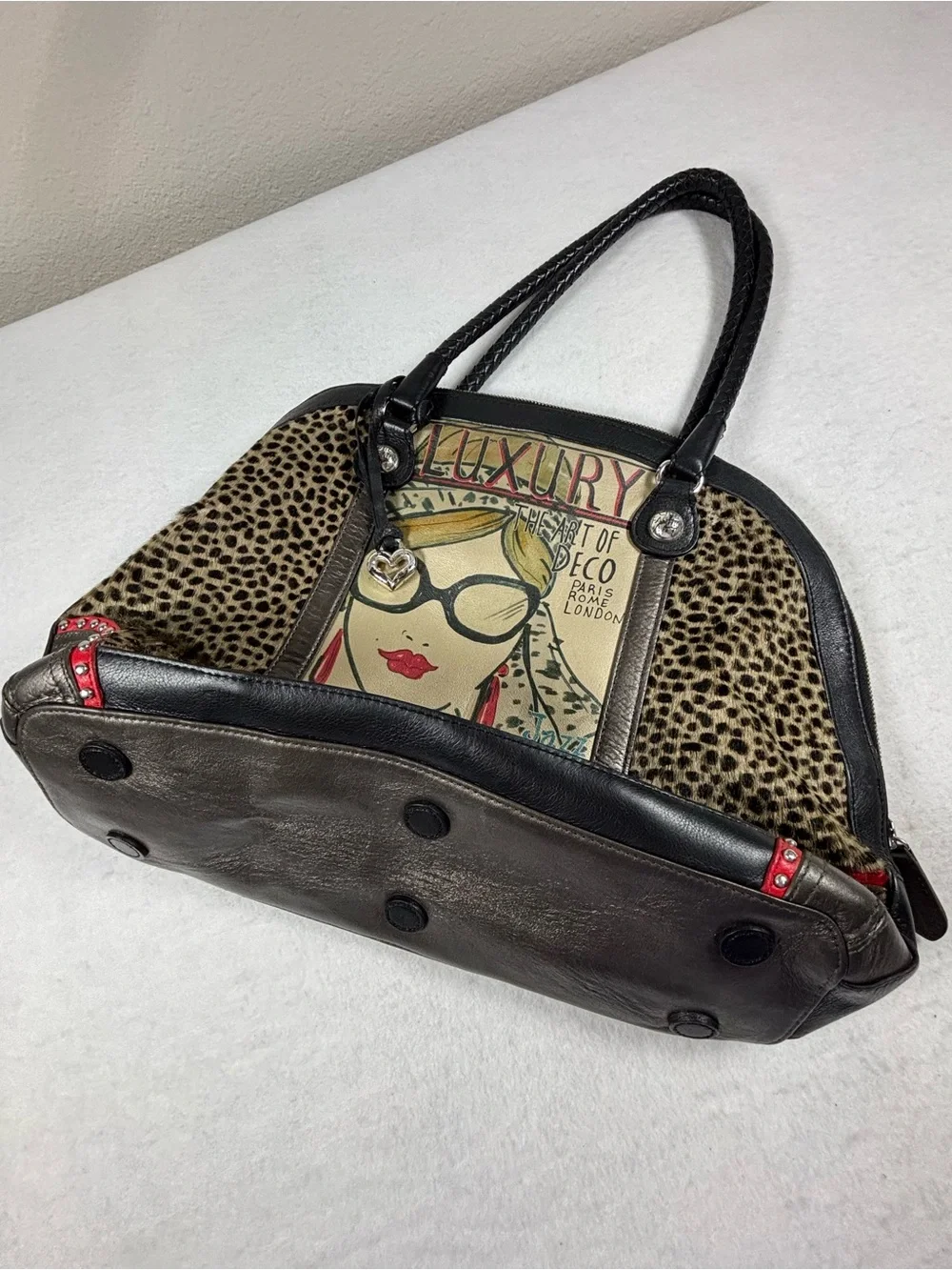 Retired Authentic Brighton “Luxury – The Art of Deco” Large Satchel Leopard Hair